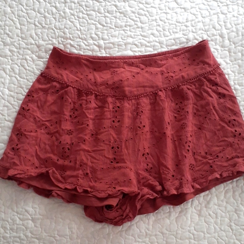 Rust Red Eyelet Shorts with elastic waistband  Size Medium